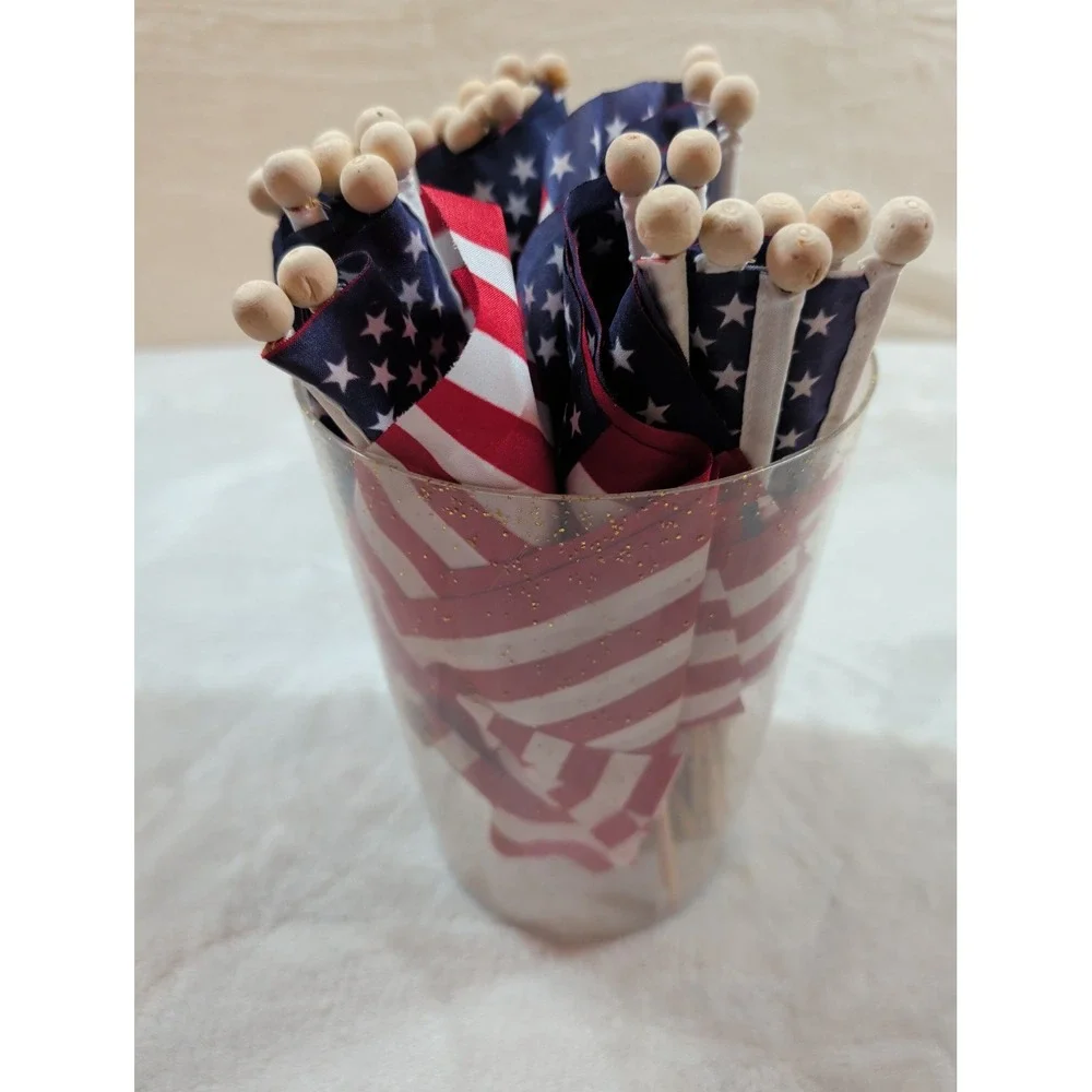 Small American Flags on‎ Wooden Sticks Handheld USA Patriotic Decor 4th of July